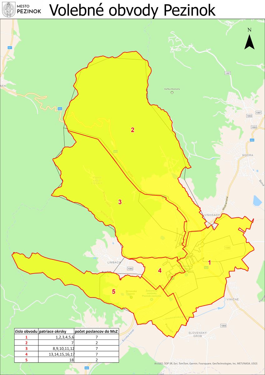 Volebné obvody Pezinok - mapa