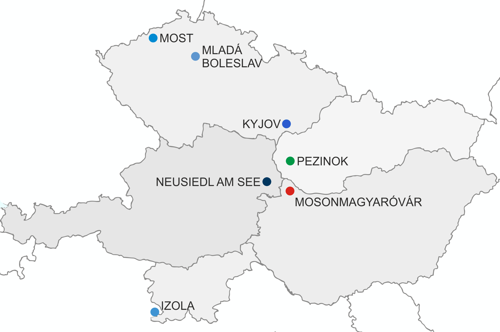 Mapa - partnerské mestá