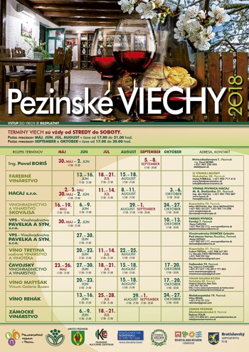 Pezinské viechy 2018 - plagát s rozpisom vinárstiev