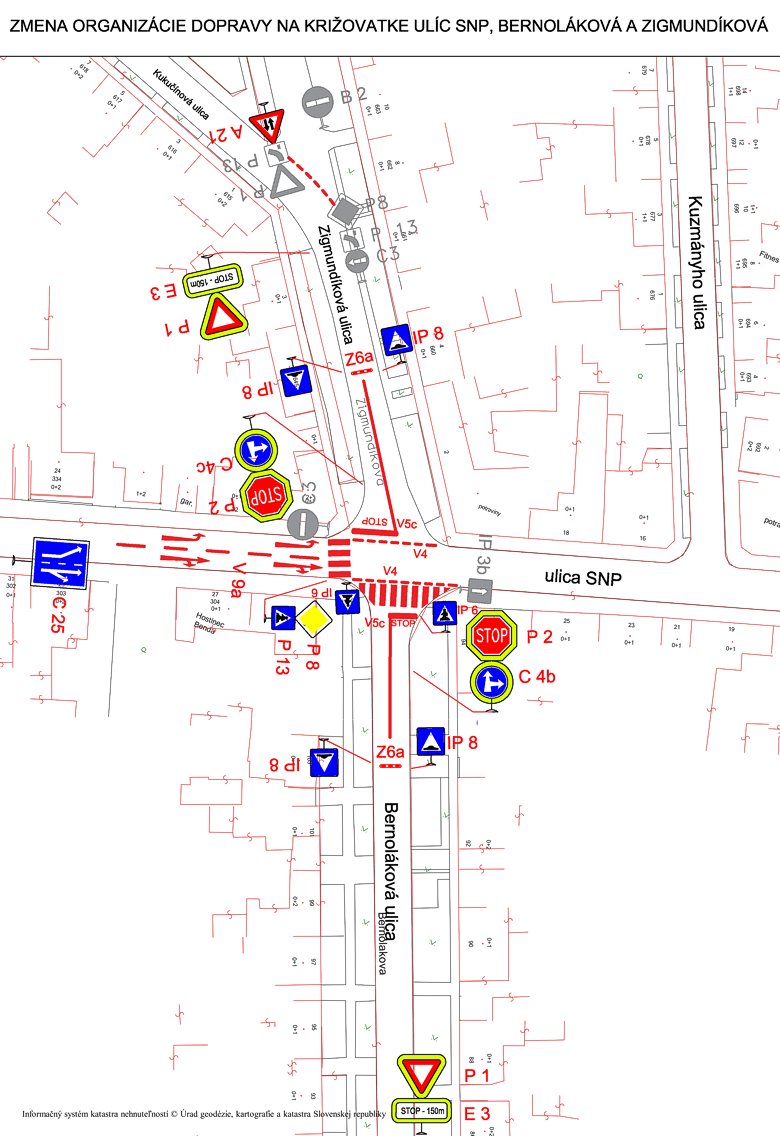 Návrh zmeny organizácie dopravy na križovatke ulíc SNP, Bernolákova a Zigmundíkova