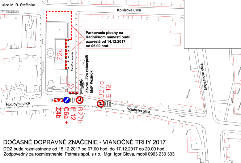 Dopravná uzávera Radničného námestia - mapa