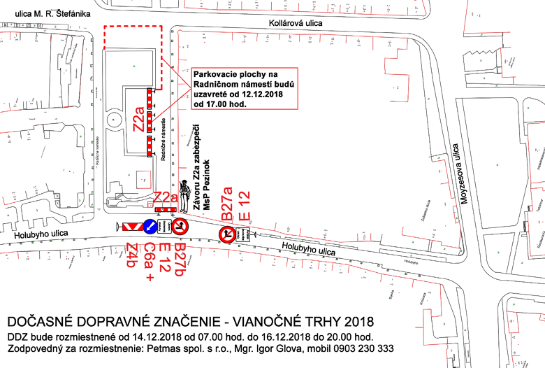 Dopravná uzávera Radničného námestia - mapa